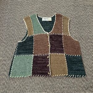 Vintage Multicolor Patchwork V-Neck Sweater knit Vest